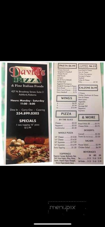 David's Pizza - Ashford, AL