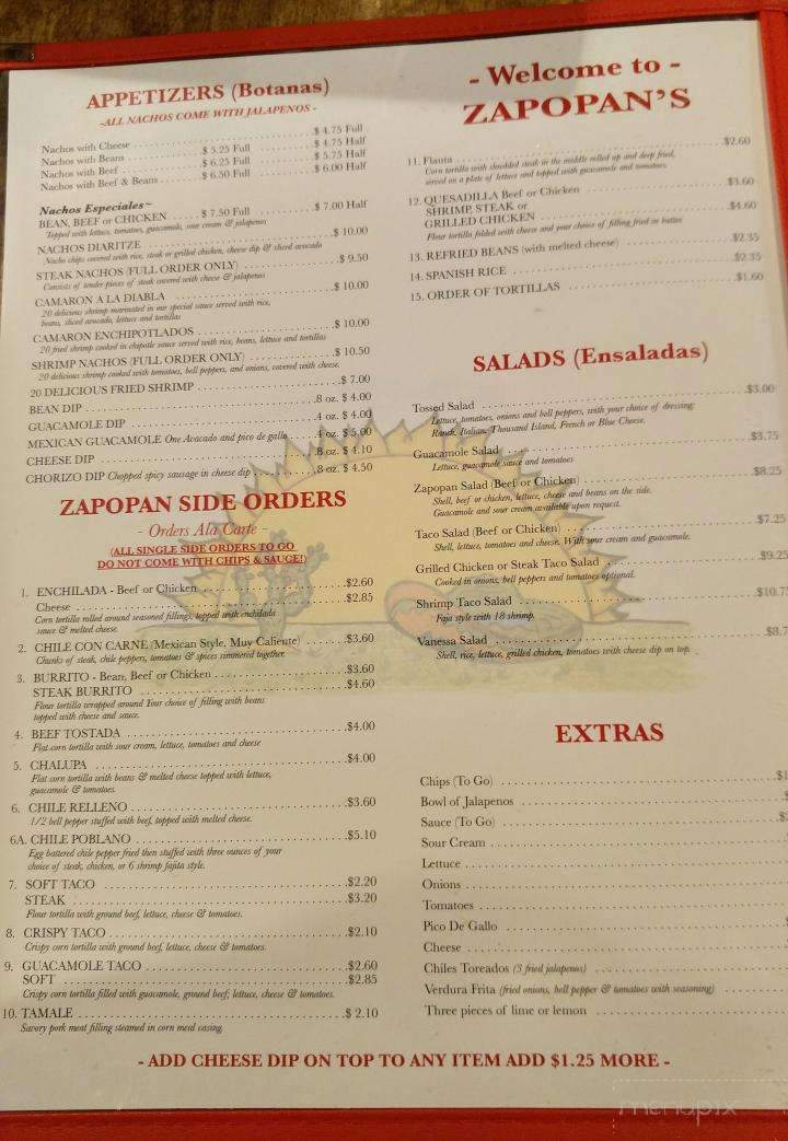 Zapopan Mexican Restaurant. Menu - Calera, AL